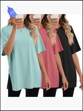Oversized Gym Tees 3 Pack, Side Split, Crewneck, Summer Workout Tops